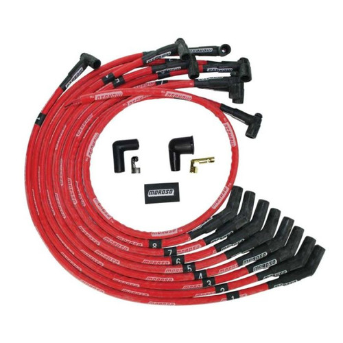 Moroso BBC Over Valve Cover 135 Deg Plug Boot HEI Sleeved Ultra Spark Plug Wire Set - Red - 52542 User 1