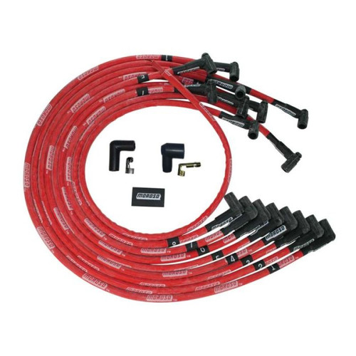 Moroso BBC Under Header 90 Deg Plug Boots HEI Sleeved Ultra Spark Plug Wire Set - Red - 52543 User 1
