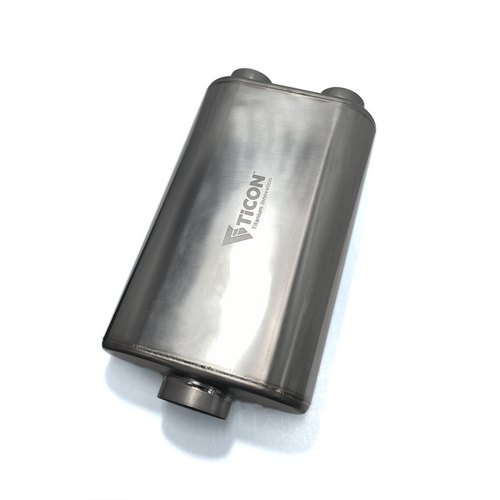 Ticon Industries 17in OAL 3in Thin Oval Matte Finish Titanium Muffler - 3in Center In/2.5in Dual Out - 116-07623-0220 User 1