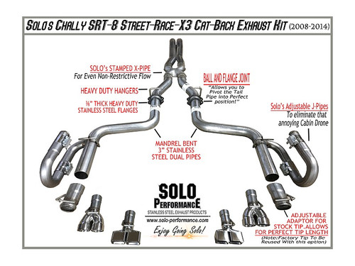 Solo Performance Street Race-X3 Cat-Back Exhaust (Reuse Stock Tips) - 2008-2014 Dodge Challenger SRT-8 (6.1L/6.4L) - 991130