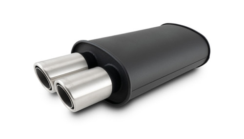 Vibrant STREETPOWER Blk Oval Muffler w/Dual Center Tip 3in Inlet ID 3in Tip OD 9in x 5in x 15in - 12311 Photo - Primary