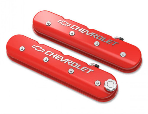 Holley Tall LS Valve Cover with Bowtie/Chevrolet Logo - Gloss Red Machined Finish