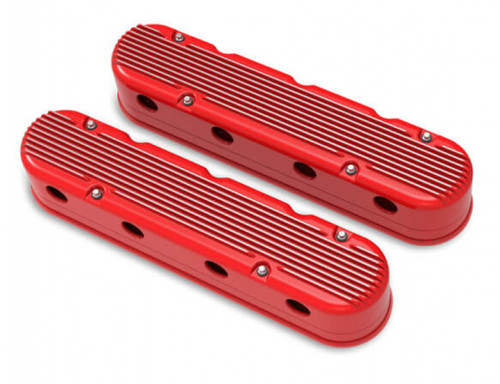 Holley 2-Piece Finned Valve Cover - Gen III/IV LS - Gloss Red Machined