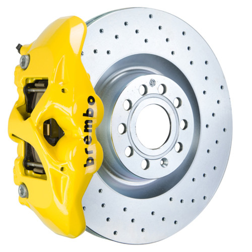 Brembo 07-15 TT 2.0T/07-15 TT 3.2L/09-15 TTS Fr GT BBK 4 Pist Cast 345x30 1pc Rotor Drilled- Yellow - 1S4.8001A5 Photo - Primary