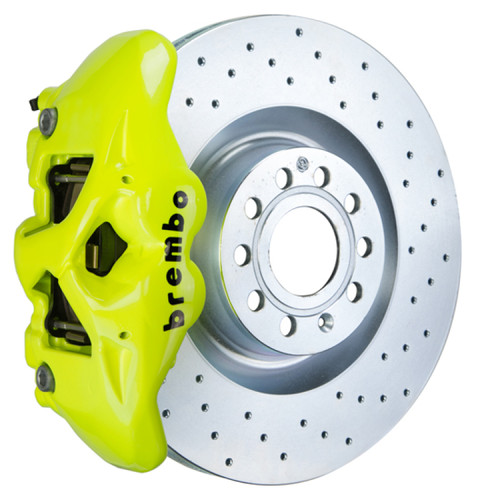 Brembo 07-15 TT 2.0T/3.2L/09-15 TTS Front GT BBK 4 Pist Cast 345x30 1pc Rotor Drilled- Fluo. Yellow - 1S4.8001A7 Photo - Primary