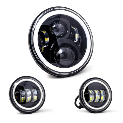 Letric Lighting 7? Full-Halo Black LED Headlight with (2) 4.5? Full-Halo Black Passing Lamps - LLC-LHK-7BH Photo - Primary