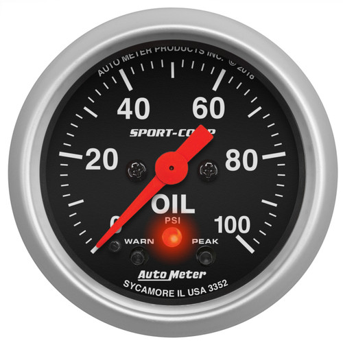 Autometer 2-1/16in Oil Pressure w/Peak & Warn 0-100 PSI Stepper Motor Sport-Comp - 3352 Photo - Primary