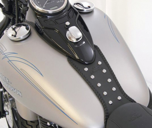 Mustang 08-13 Harley FLSTB,09-15 FLSTBC Softail Tank Bib w/Studs - Black - 93218 Photo - Primary