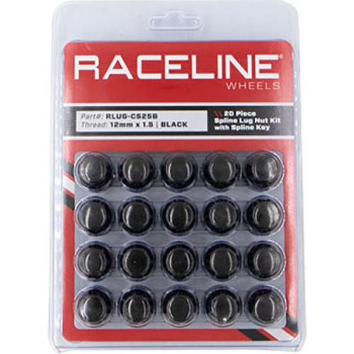 Raceline Spline Lug Nut Kit with Spline Key 12 x 1.5 - 20 Pack - Black - RLUG-CS25B User 1