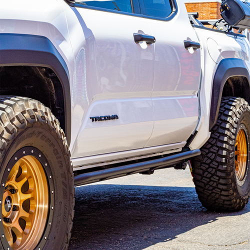Cali Raised 2024+ Toyota Tacoma Trail Ed Rock Sliders - Double Cab Short Bed/Kick Out/PwdrCoat - CR4066 Photo - Primary