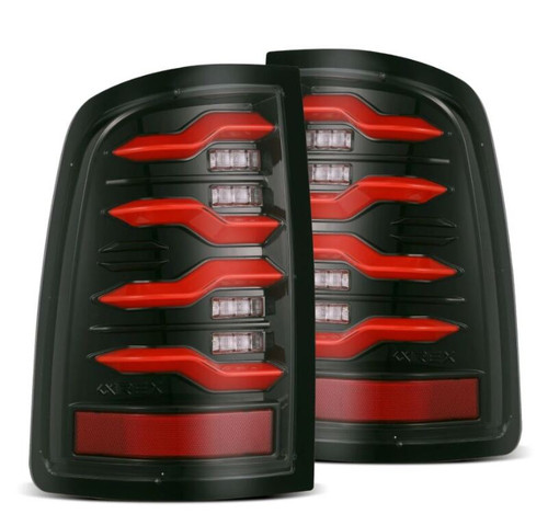 AlphaRex 09-18 Dodge RAM LUXX-Series LED Taillights Black Red w/Actv Light & SS - 640002 Photo - Primary
