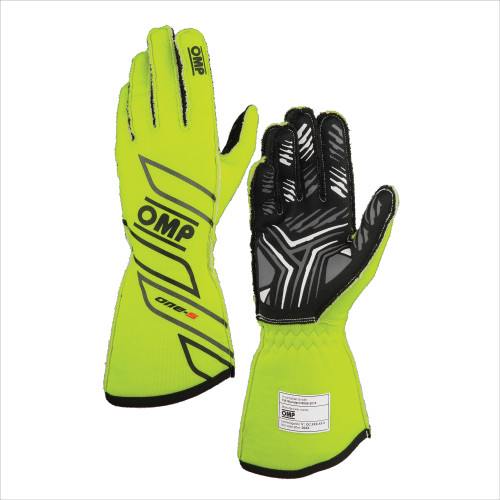 OMP Racing One-S Gloves IB0-0778-A01-099-XL - FIA Approved Fire Retardant Driving Gloves in Fluorescent Yellow, X-Large