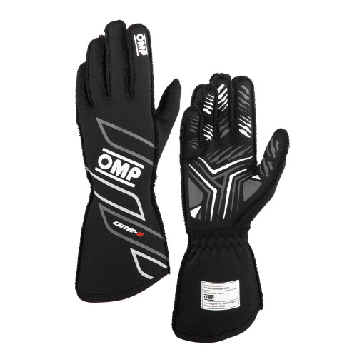 OMP Racing One-S Driving Gloves IB0-0778-A01-071-L - FIA Approved, Fire Retardant, Black, Large