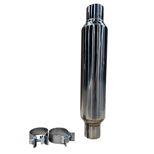 Kooks 2.5in Round Clamp In Muffler 14in Long Polished Stainless Steel - R250-14-CI