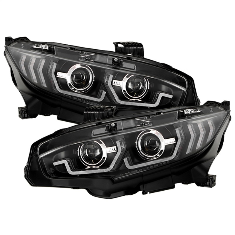 Honda Civic 16-20 LED Model High-Power LED Module Headlights - Black  (PRO-YD-HC16LEDAP-SEQGR-BK) - 5088932