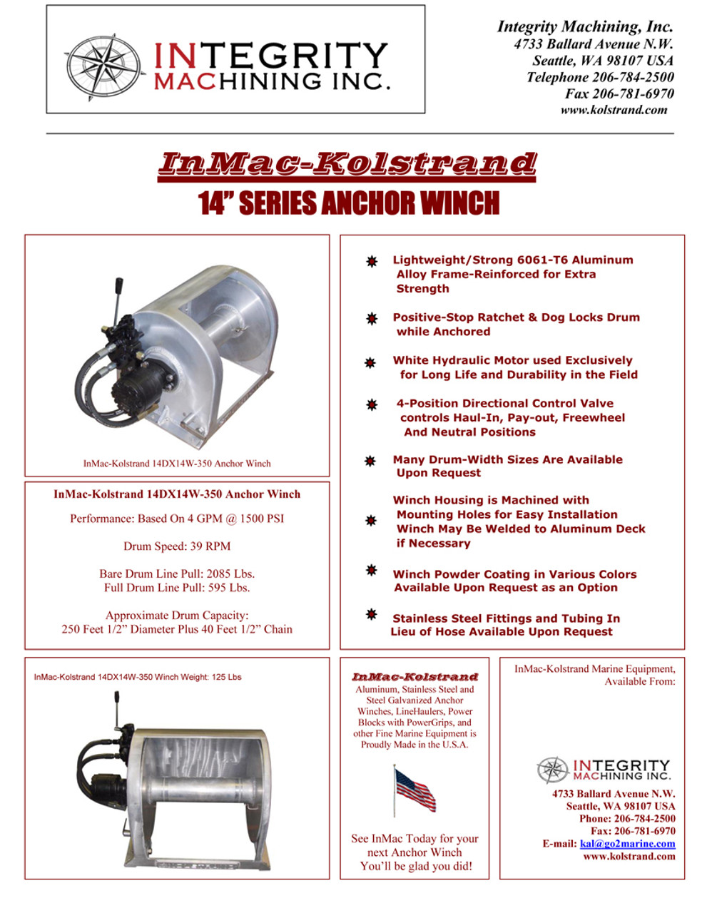 Kolstrand 14D16W Aluminum Anchor Winch - PC Black