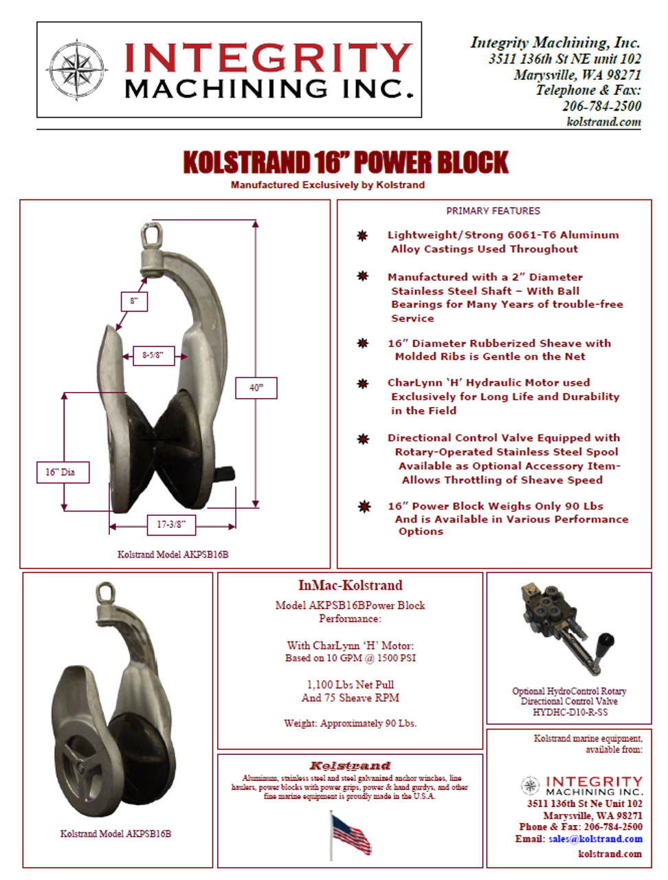 Kolstrand 16 Inch Power Block with Vulcanized Rubber Sheave