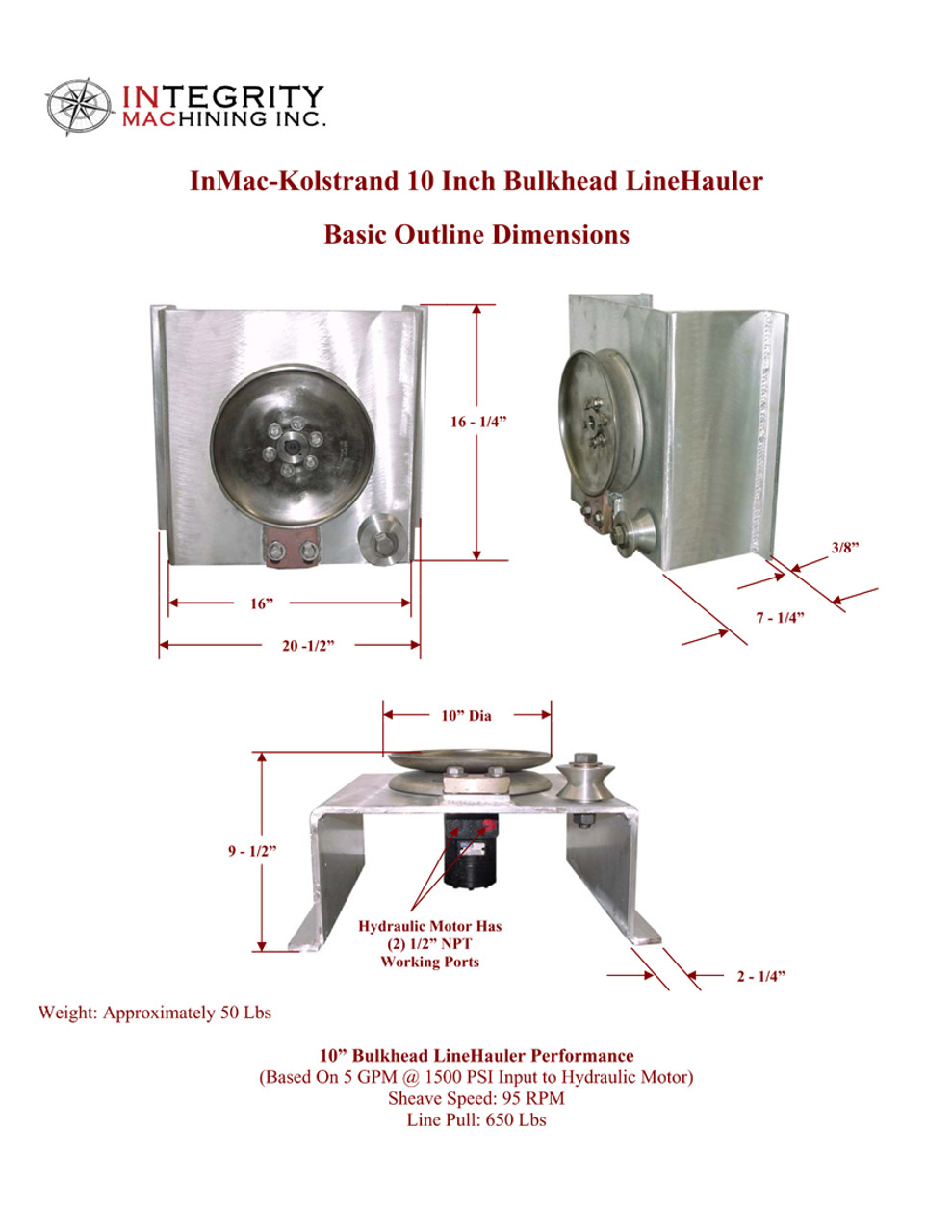 Kolstrand 10 Inch Bulkhead (Inboard-Box-Style) LineHauler with Stainless Steel Main Drive Sheaves