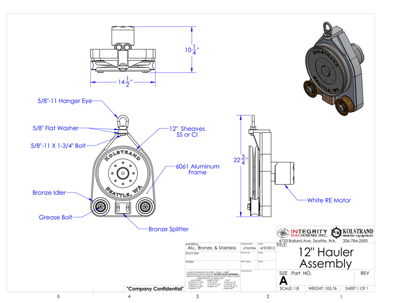 12" LineHauler Dimensional Drawing