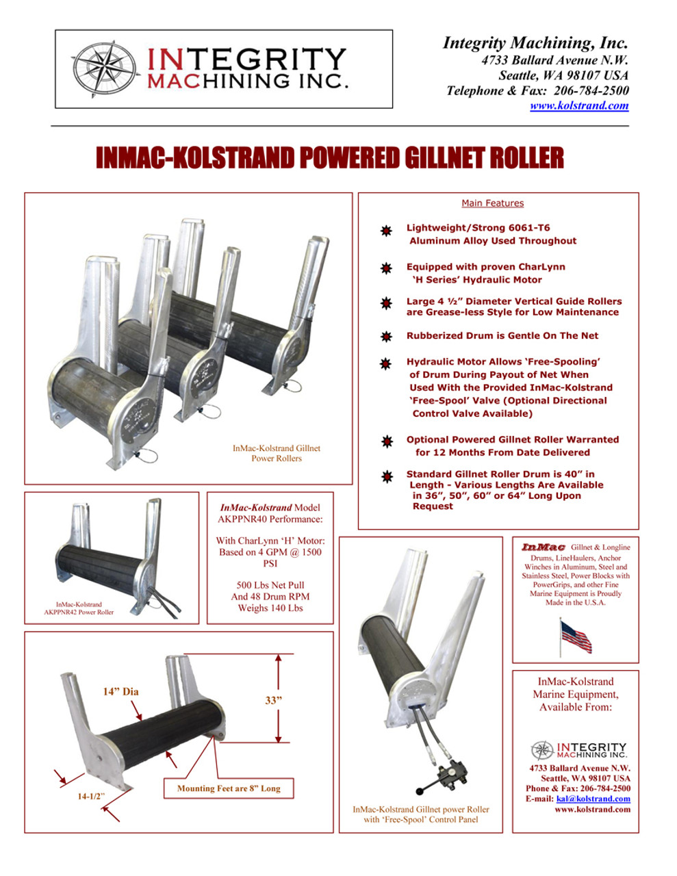 Kolstrand 40 Inch Power Net Roller with 34 Inch Vertical Guide Rollers, and with Free-Spool Control Panel