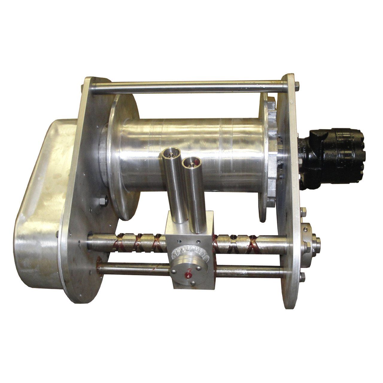 Kolstrand AKPW12D12W-ULW special aluminum winch with diamond screw level wind and larger drum core with slip-ring access-with manual drum ratchet and dog-no hydraulic brake assembly