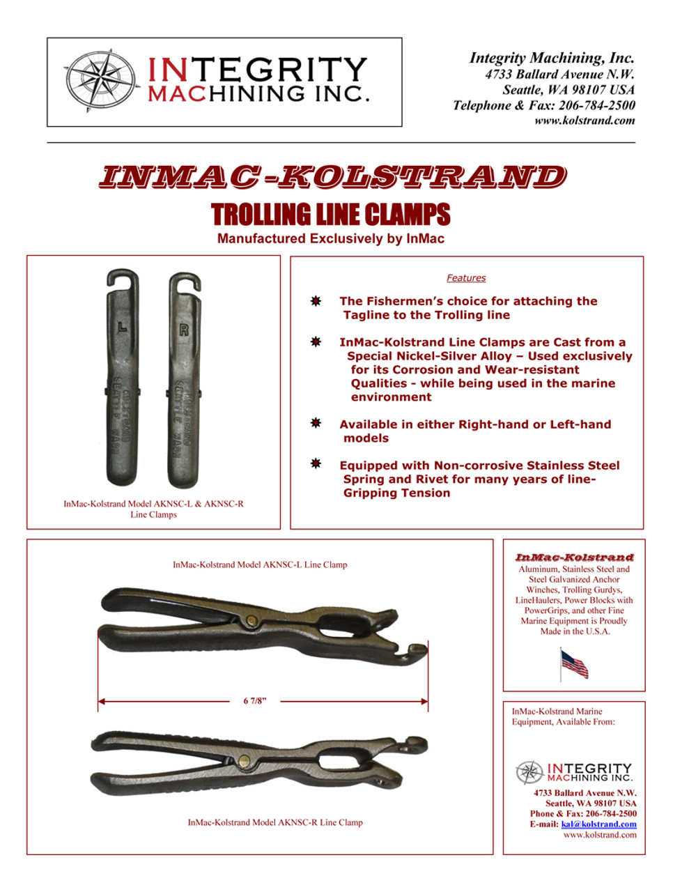 Kolstrand Trolling Line Clamps-Catalog Sheet