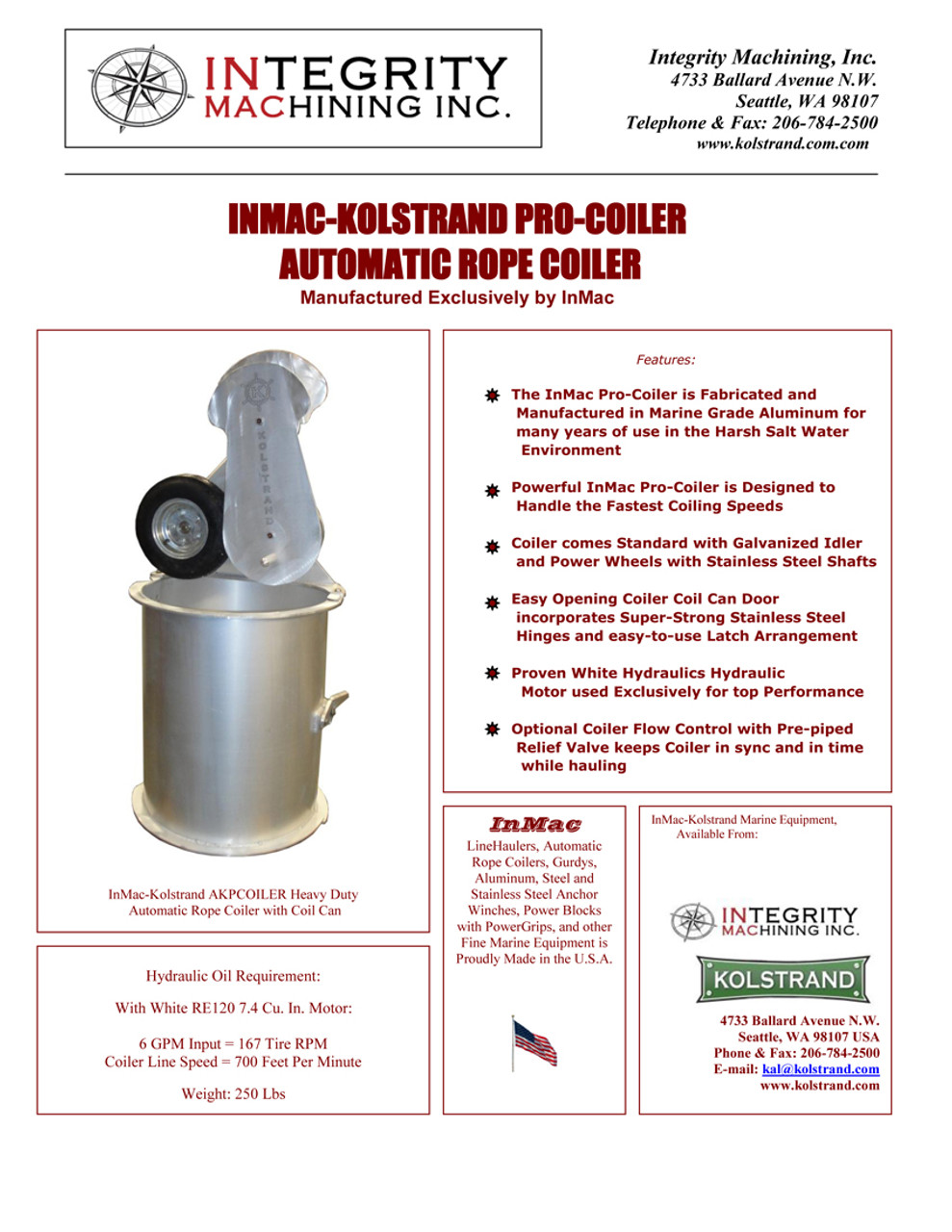 Catalog Sheet for  InMac-Kolstrand ProCoiler-28 Automatic Rope Coiler