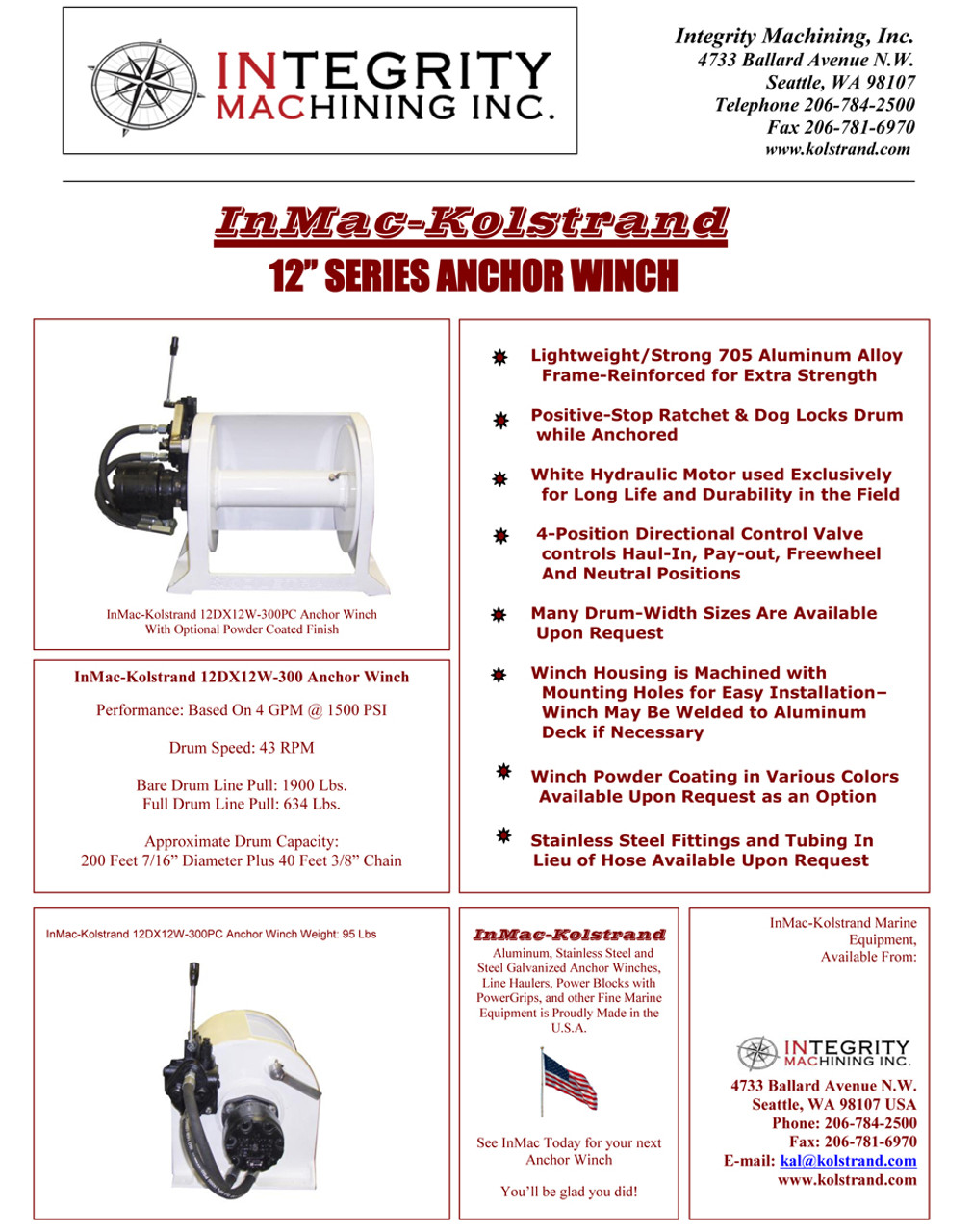 Kolstrand 12D26W Aluminum Anchor Winch