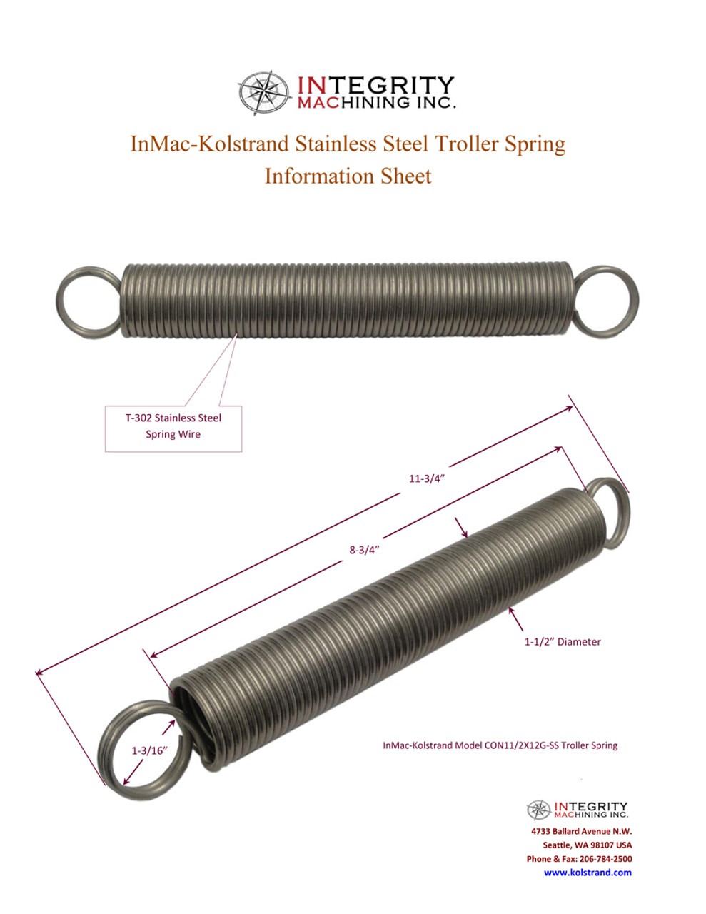 Kolstrand Stainless Steel Trolling Spring Info Drawing