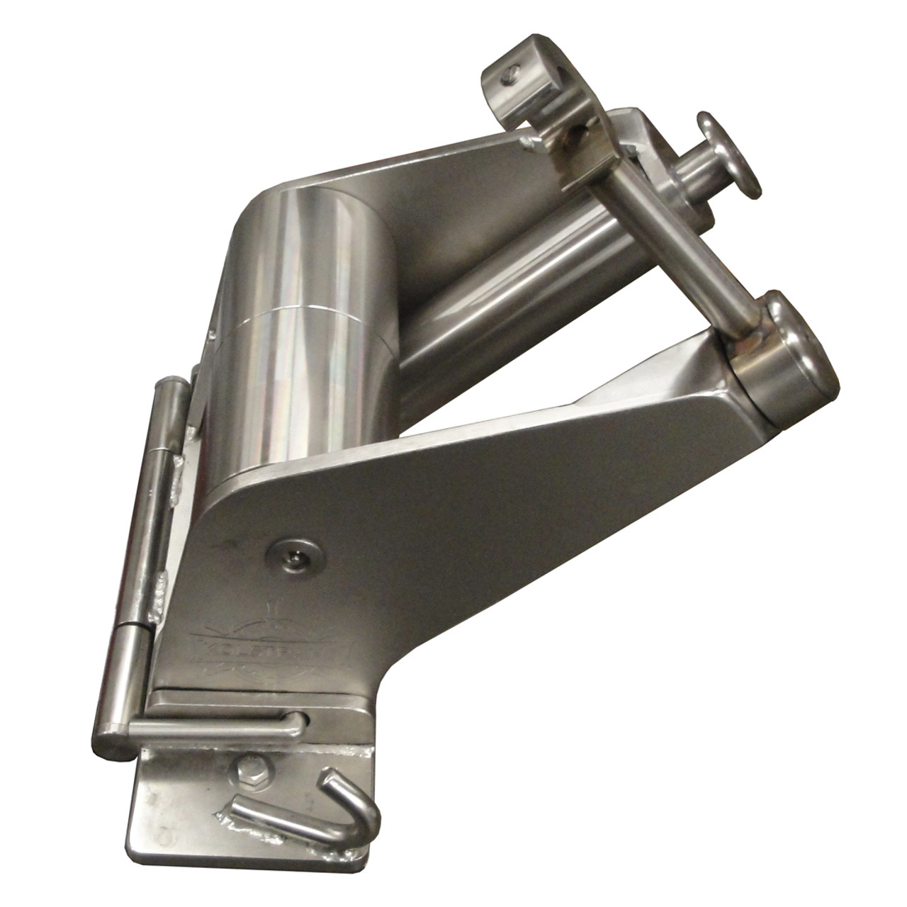 Kolstrand 'CAPTURED-5' RAIL-MOUNT Flip-Style STAINLESS STEEL Seine Davit Roller Assembly WITH FLIP-TYPE LOCKING CONTAINMENT BAR