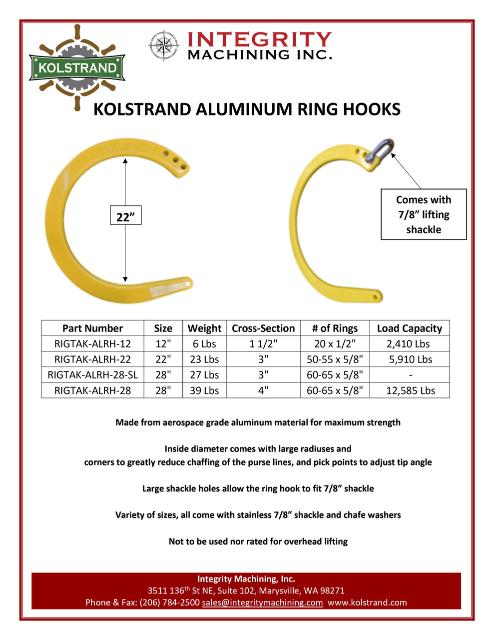 Kolstrand 12in Seine Aluminum Ring Hook (Powder Coated)