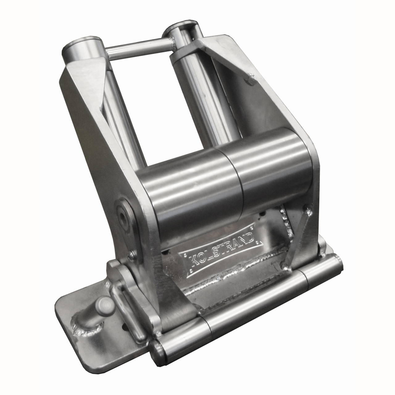 Kolstrand 'CAPTURED-4' RAIL-MOUNT Flip-Style STAINLESS STEEL Seine Davit Roller Assembly WITH FLIP-LINE LOCKING CONTAINMENT BAR for Starboard Side Fishing