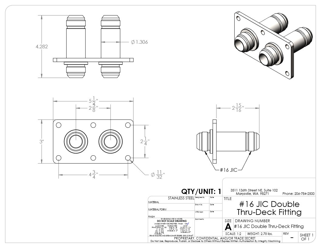 16 JIC Double Thru-Deck Fitting - Kolstrand