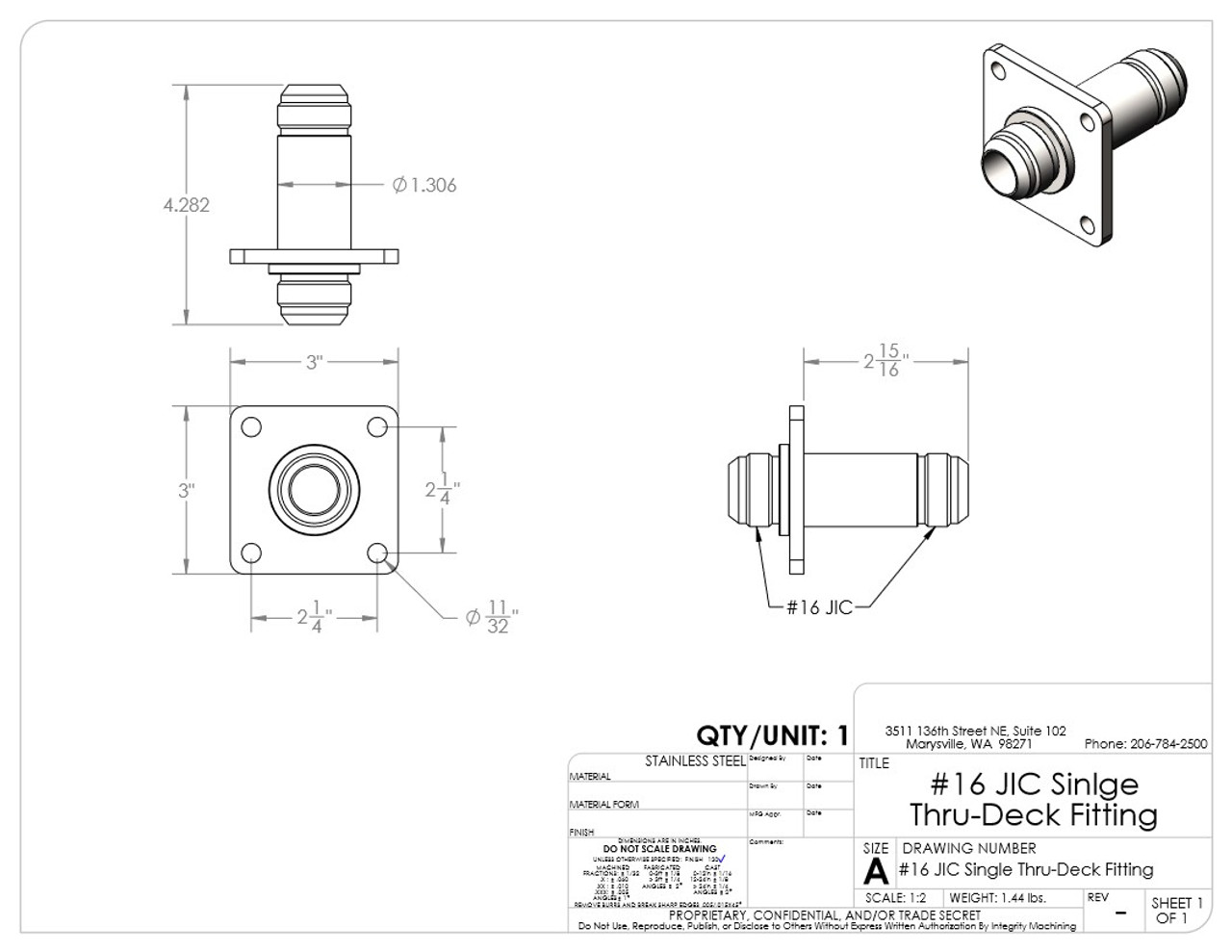 #16 JIC Full Coupling Thru-Deck Fitting
