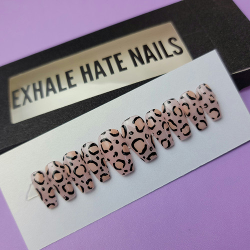 Soft, classy nude leopard print press on nails