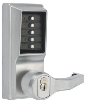 KABA LR1021 B 26D 41 - Simplex LR1021B26D Right Hand Mechanical Pushbutton Lever Lock with Key Override, 2-3/4" Backset, Best 6 or 7 pin Satin Chrome Finish