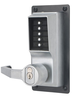 KABA LL1021S-26D-41 - Mechanical Pushbutton Lock, Heavy Duty, Left Hand, LFIC Schlage, 1/2" Cylindrical Throw Latch, Combination Entry/Key Override, Satin Chrome, With Lever