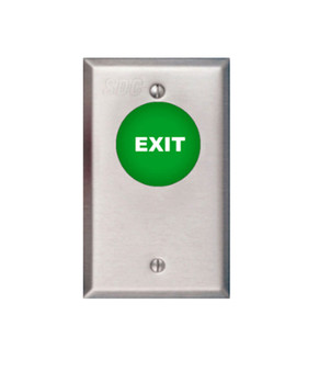 SDC 435U - Mushroom exit switch - 1 1/2" AA (on/off) DPST, green button standard - dull stainless steel