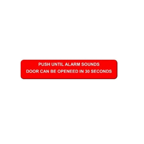 DETEX ECL-395-1 English -  Delayed Egress 30 SECOND - RED (STD) peel & stick door signage  PUSH UNTIL ALARM SOUNDS - DOOR CAN BE OPENED IN XX SECONDS