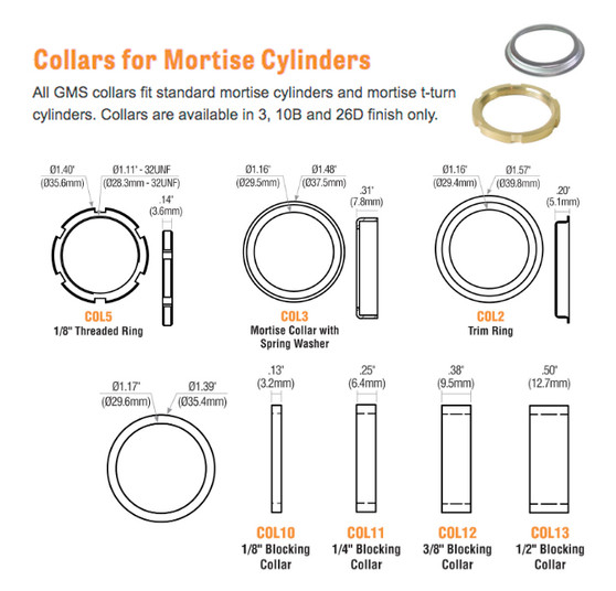 GMS COL3 626 - Mortise cylinder collar, 1/4" w/spring washer  - satin chrome