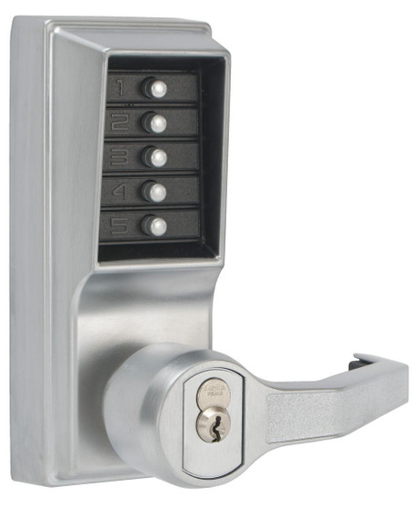 KABA LR1021 B 26D 41 - Simplex LR1021B26D Right Hand Mechanical Pushbutton Lever Lock with Key Override, 2-3/4" Backset, Best 6 or 7 pin Satin Chrome Finish