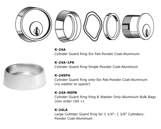 KEEDEX K-24A-1PK -  Cyl Guard Ring - Powder Coat Alum (1 ea. Ring, Washer, Spacer)