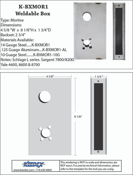 KEEDEX K-BXMOR1-10G -  Heavy Duty Mort Box-Schlage L  Series - Sargent 7700/8100 - Yale 46/86/8700