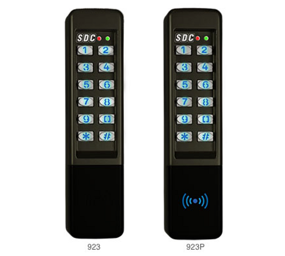 SDC 923 - NARROW DIGITAL KEYPAD Stand alone up to 500 users, surface mount 1 3/4W x 7 5/16"H x 1 3/8"D, indoor/outdoor entry check - black
