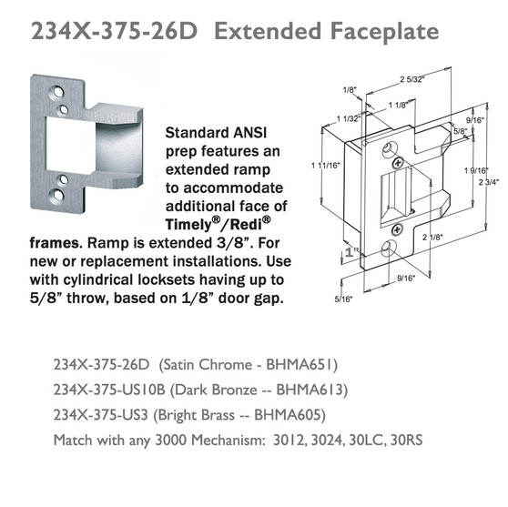 TRINE 234X-375-26D - 2-3/4" Faceplate w/ Extended Ramp