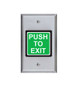 SDC 423U - 2" Exit switch green lens-  integrated electronic timer,adj 1-60 sec, 12/24VDC, 2A DPDT contact- dull stainless steel