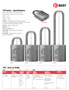 BEST 11B782L -  Padlock, Less Core, steel shackle 1/4" x 4"