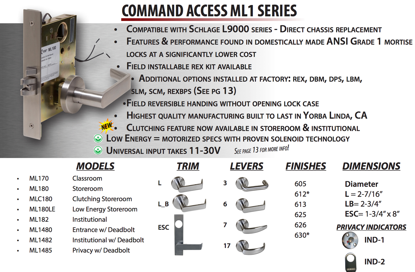 COMMAND ACCESS ML 180EU 12V REX Mortise Lock Chassis, Electrically