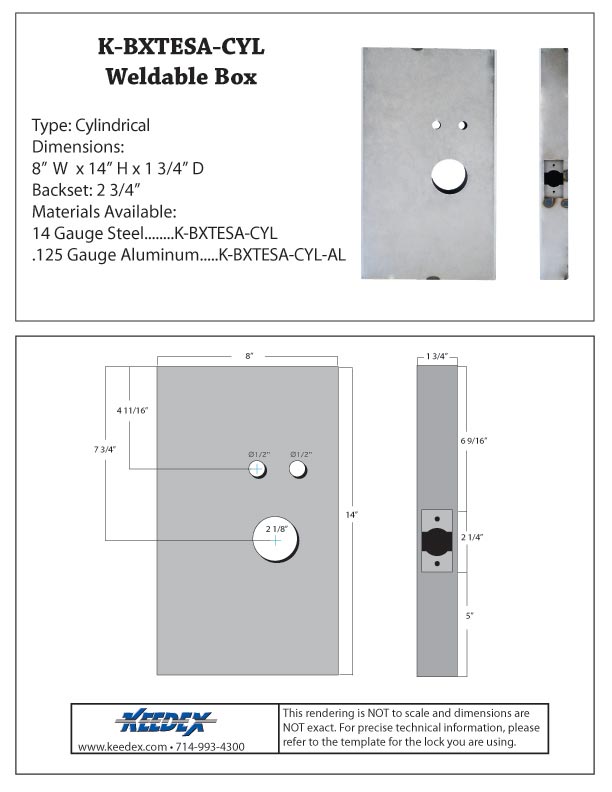KEEDEX KBXTESACYL Weldable Box Onity Entry Systems Cylindrical Lock
