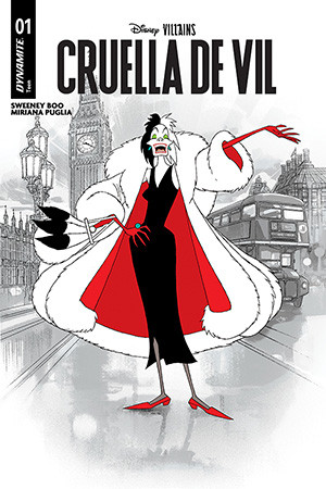 DISNEY VILLAINS: CRUELLA DE VIL #1 JOSHUA MIDDLETON BLACK WHITE RED DYNAMITE.COM EXCLUSIVE